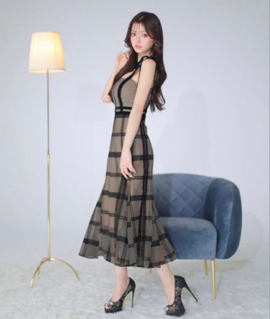 【匿名発送】ROBE de FLEURS＊チュールチェックフレアロングドレス