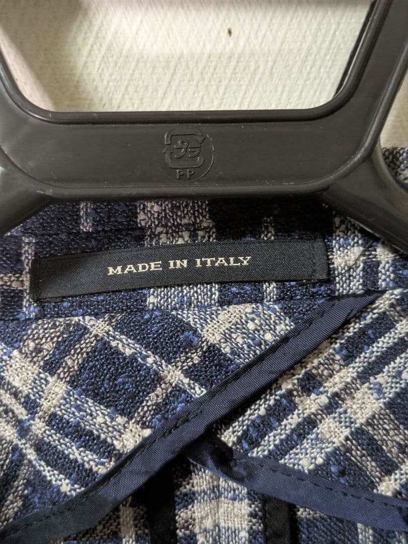 ★タリアトーレ モンテカルロ テーラードジャケット 50 麻 ネイビー チェック