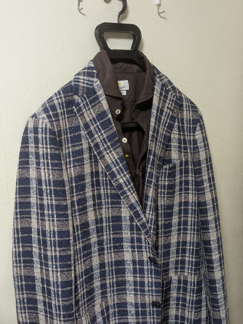 ★タリアトーレ モンテカルロ テーラードジャケット 50 麻 ネイビー チェック