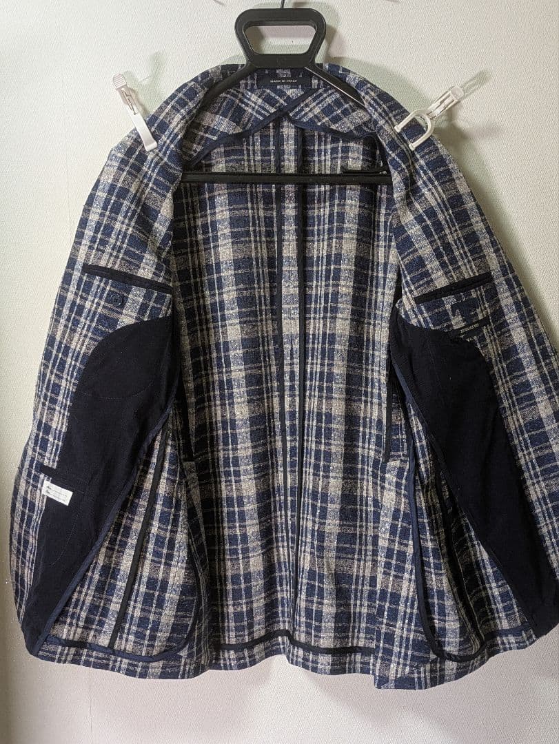 ★タリアトーレ モンテカルロ テーラードジャケット 50 麻 ネイビー チェック