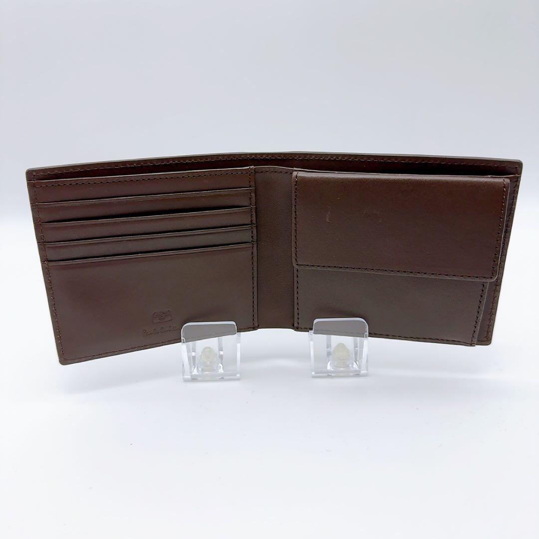 ポールスミス 2つ折り財布 茶×インナーマルチストライプ 新品 本革 レザー