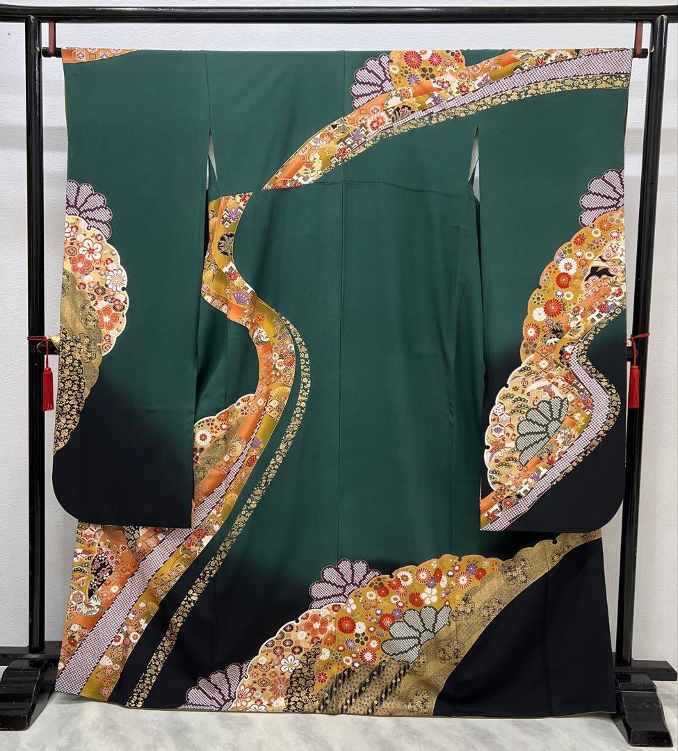 振り袖　フルセット　長襦袢付　金彩加工　振り柄有　成人式　美品　699