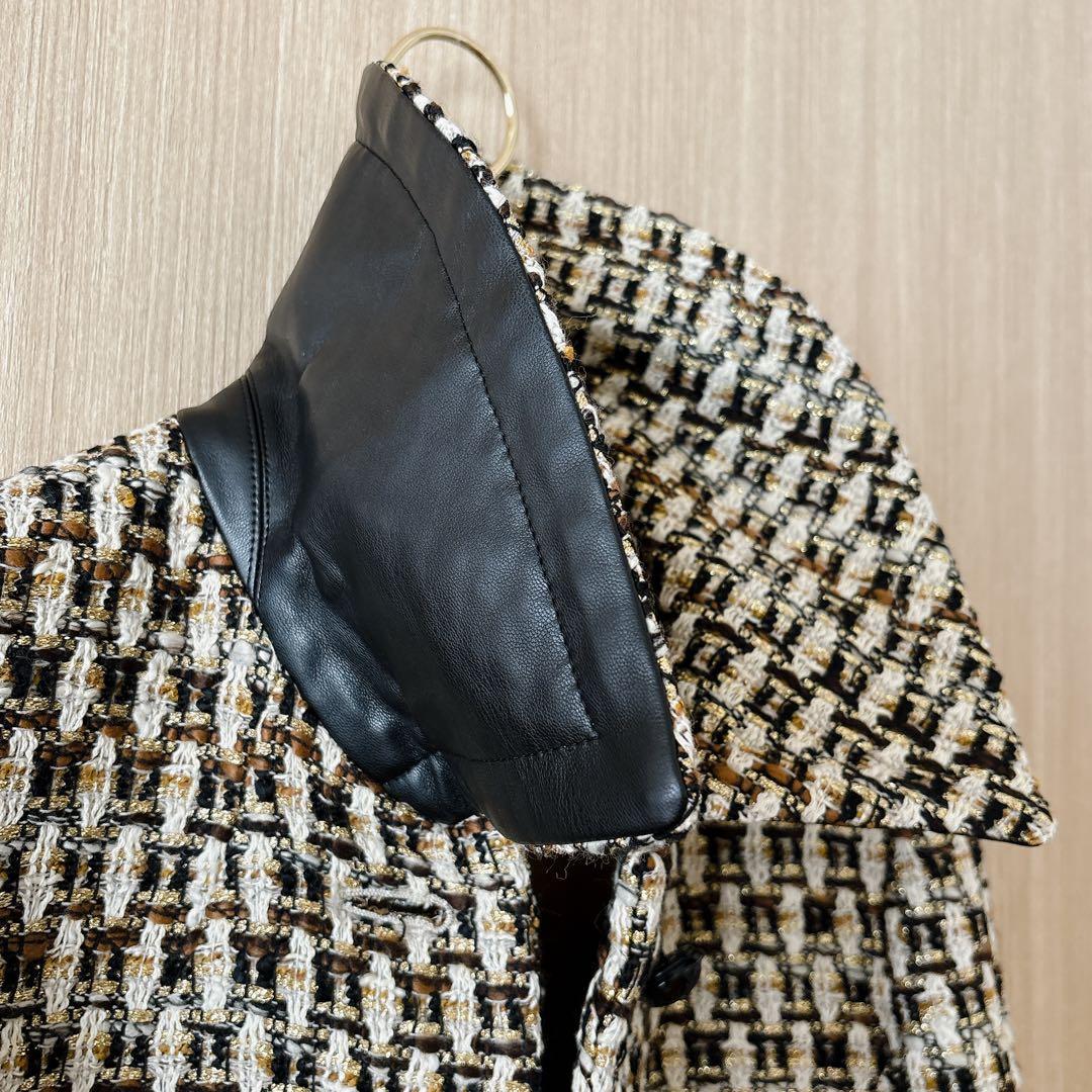 【1189】アナイ系列アルアバイル　ゴールドラメツイードステンカラーコート