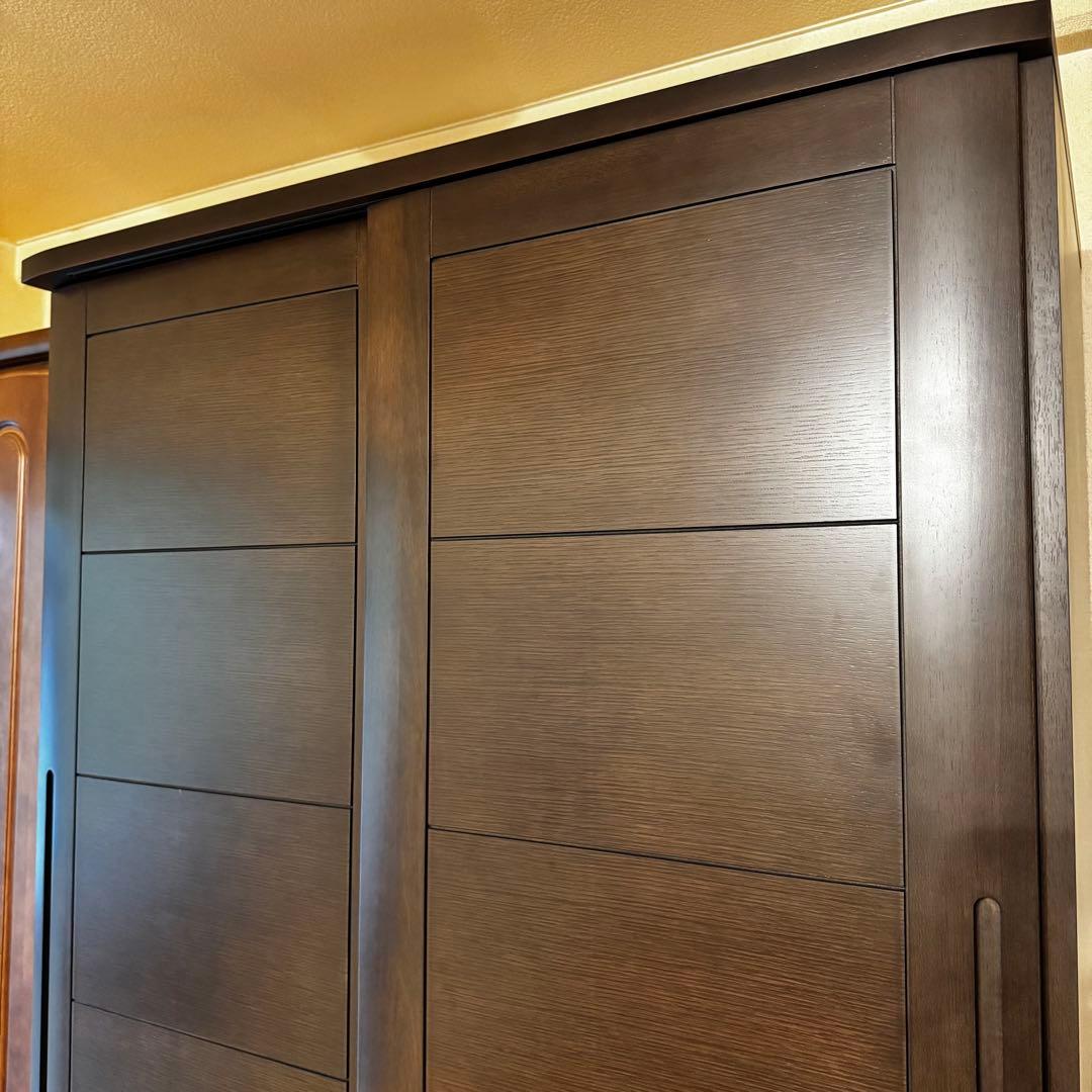 【美品】大川家具 古賀清木工 木製 クローゼット ワードローブ 姿見ミラー付き