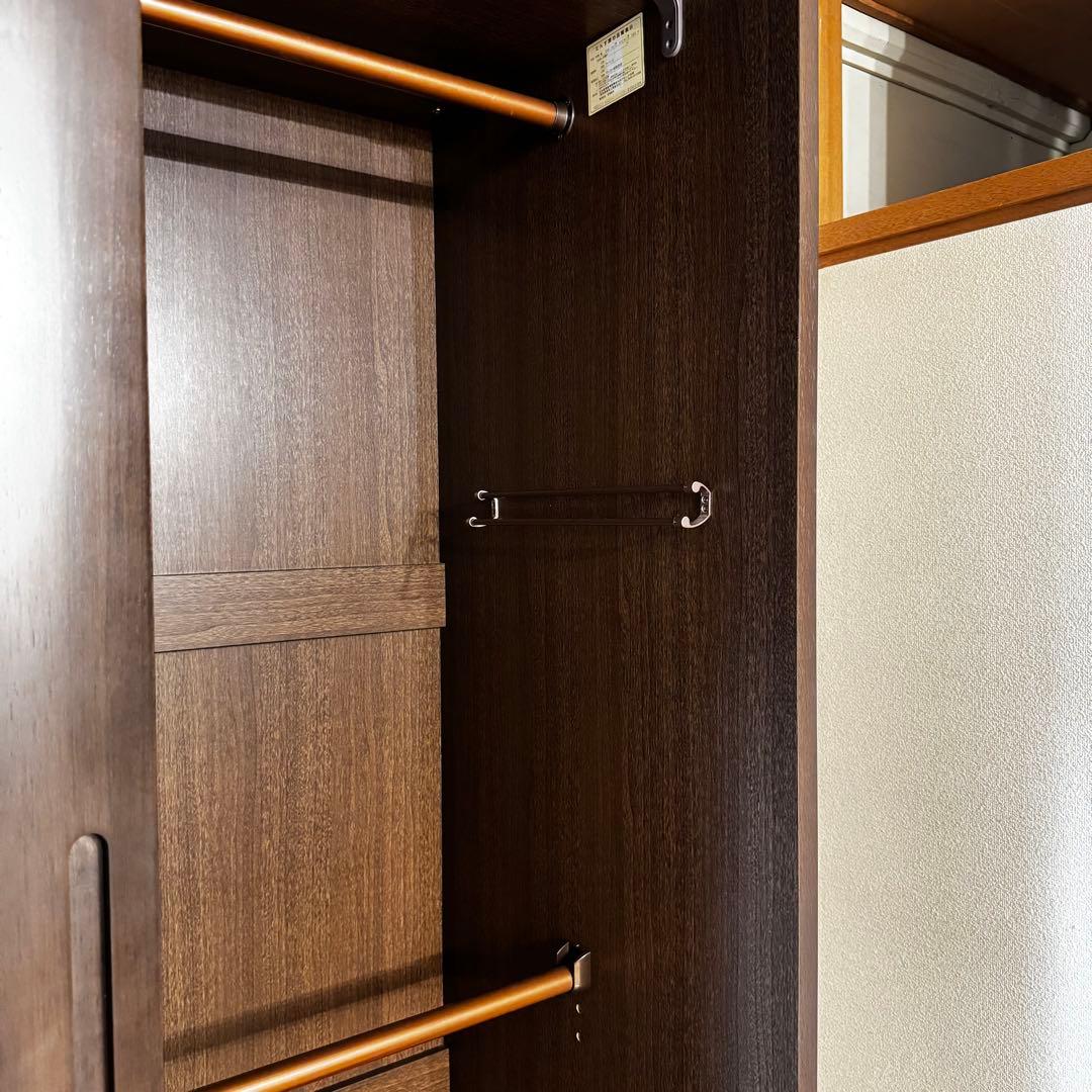 【美品】大川家具 古賀清木工 木製 クローゼット ワードローブ 姿見ミラー付き