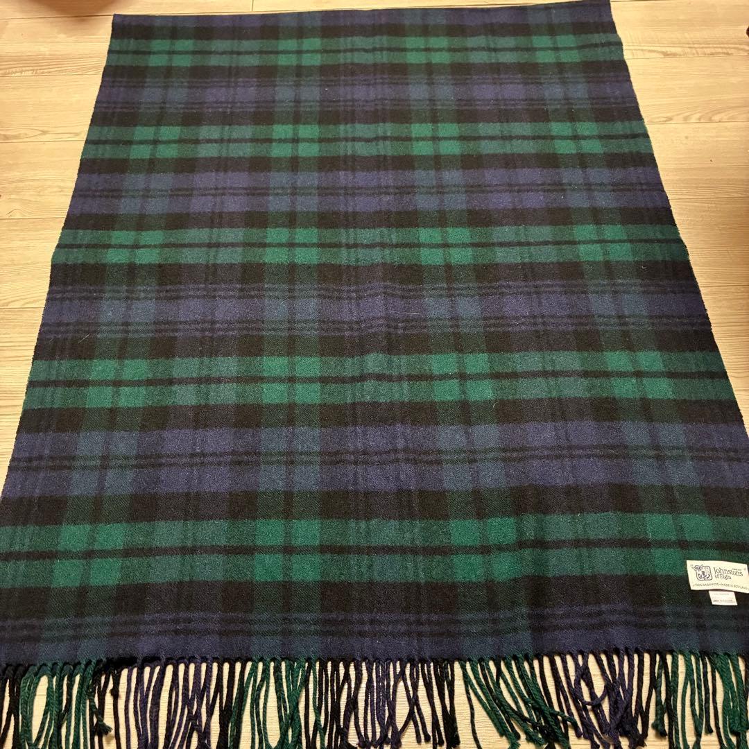 ジョンストンズ大判ストールブラックウォッチカシミアタータンチェック