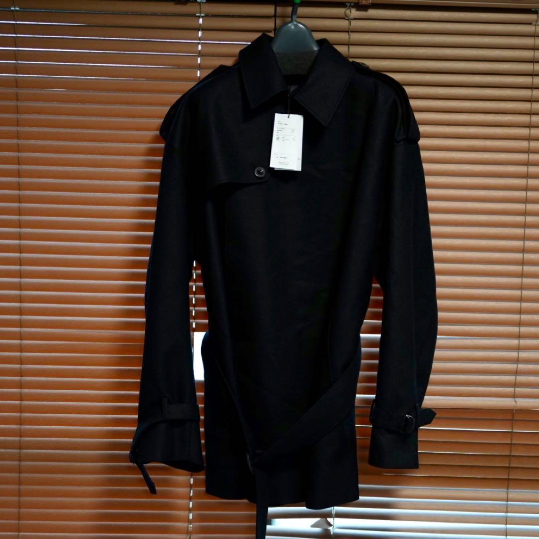 HYKE フランネルショートトレンチコート　ブラック