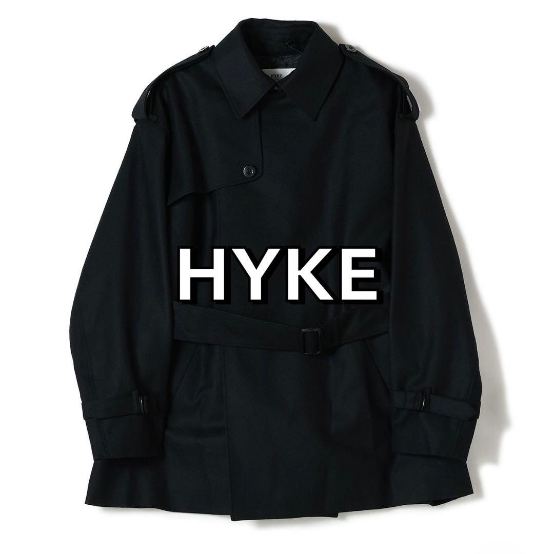 HYKE フランネルショートトレンチコート　ブラック