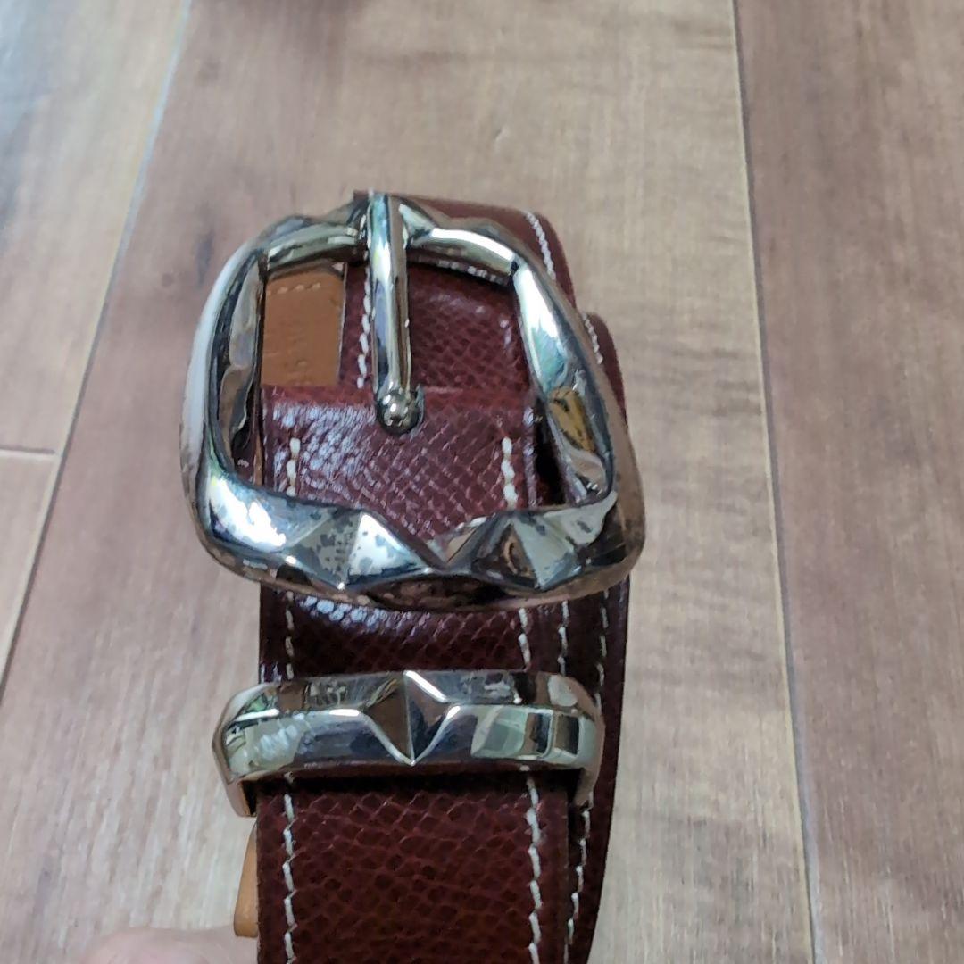 HERMES　ブラウンレザーベルト ステッチ入り