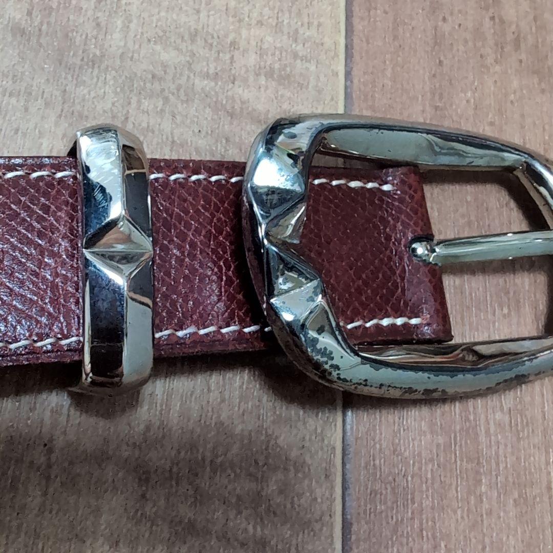 HERMES　ブラウンレザーベルト ステッチ入り