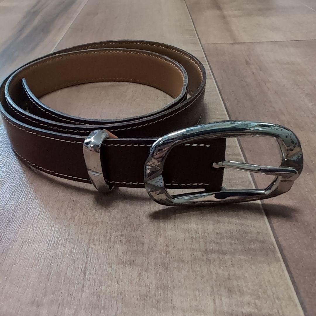 HERMES　ブラウンレザーベルト ステッチ入り