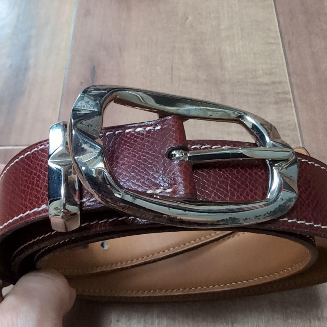 HERMES　ブラウンレザーベルト ステッチ入り