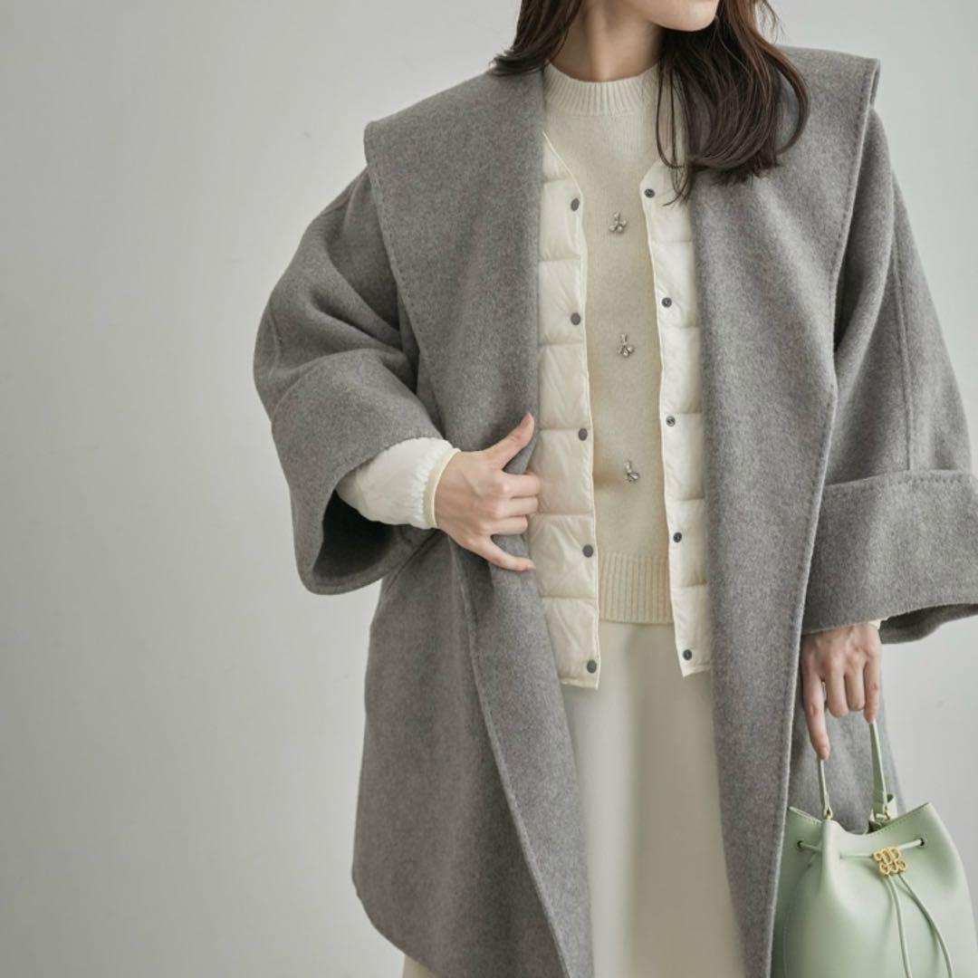 ROPE 23AW SUPER140s メルトンショールカラーコート 38グレー