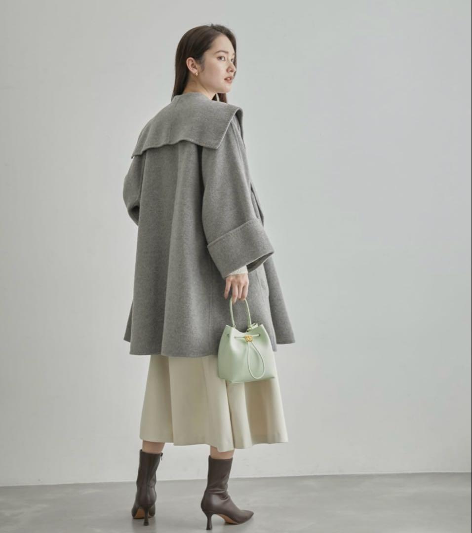 ROPE 23AW SUPER140s メルトンショールカラーコート 38グレー