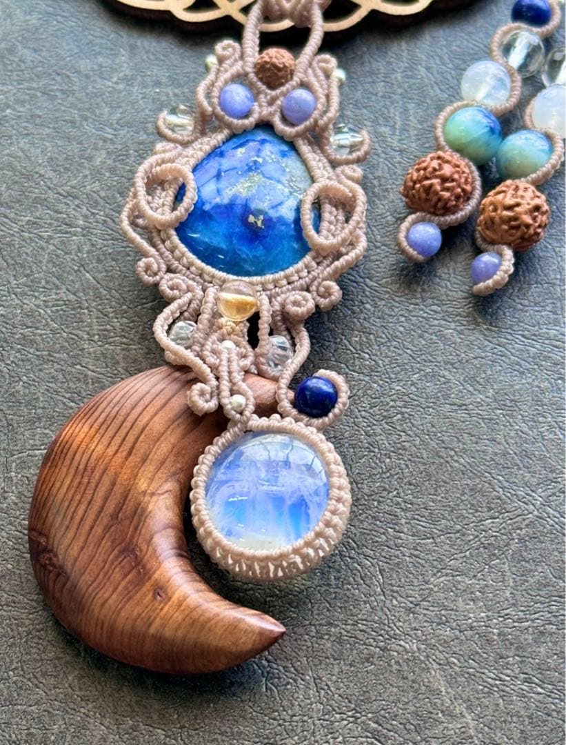 専用☆三日月屋久杉＆レア☆アフガナイト＆ムーンストーンのマクラメ編みネックレス♡