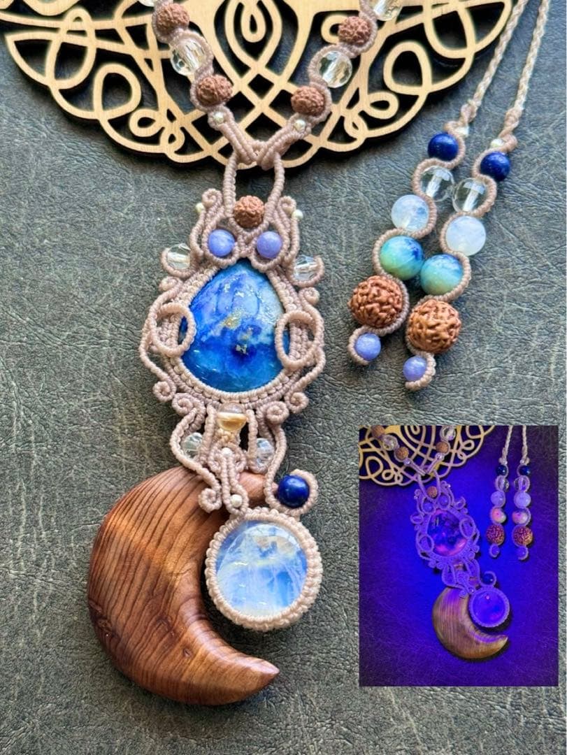 専用☆三日月屋久杉＆レア☆アフガナイト＆ムーンストーンのマクラメ編みネックレス♡