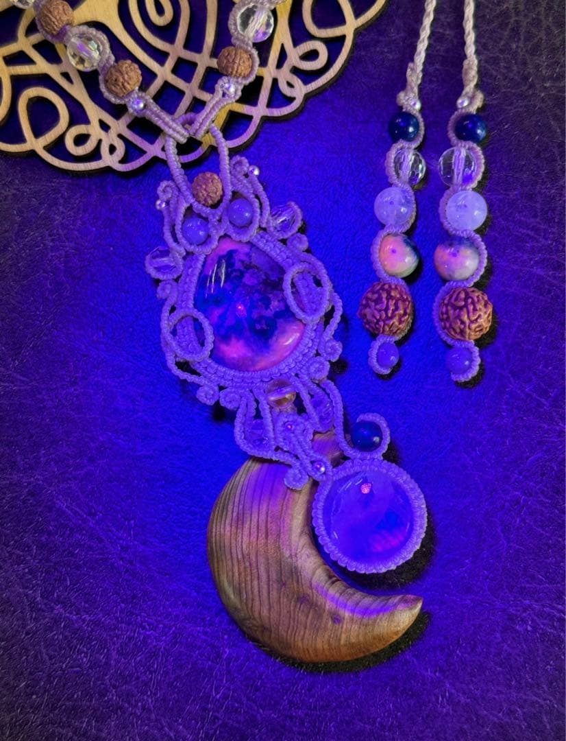 専用☆三日月屋久杉＆レア☆アフガナイト＆ムーンストーンのマクラメ編みネックレス♡