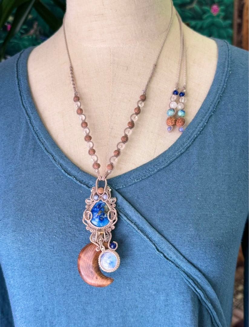 専用☆三日月屋久杉＆レア☆アフガナイト＆ムーンストーンのマクラメ編みネックレス♡