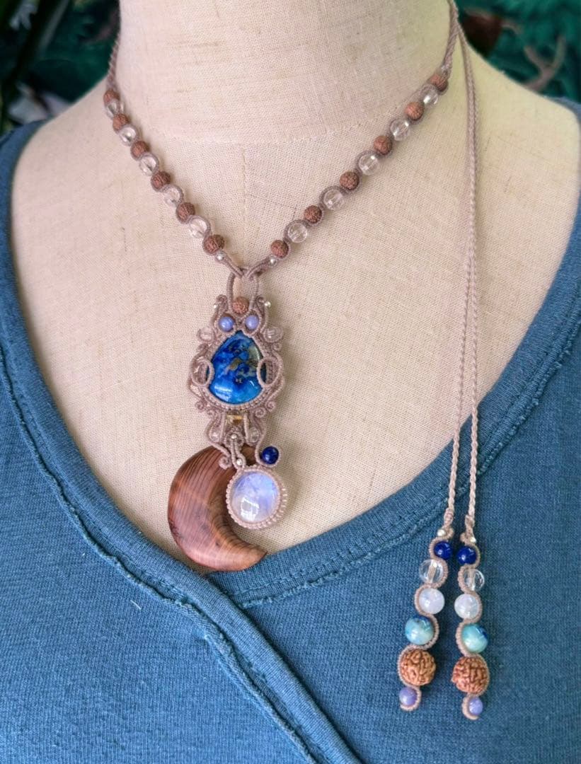 専用☆三日月屋久杉＆レア☆アフガナイト＆ムーンストーンのマクラメ編みネックレス♡