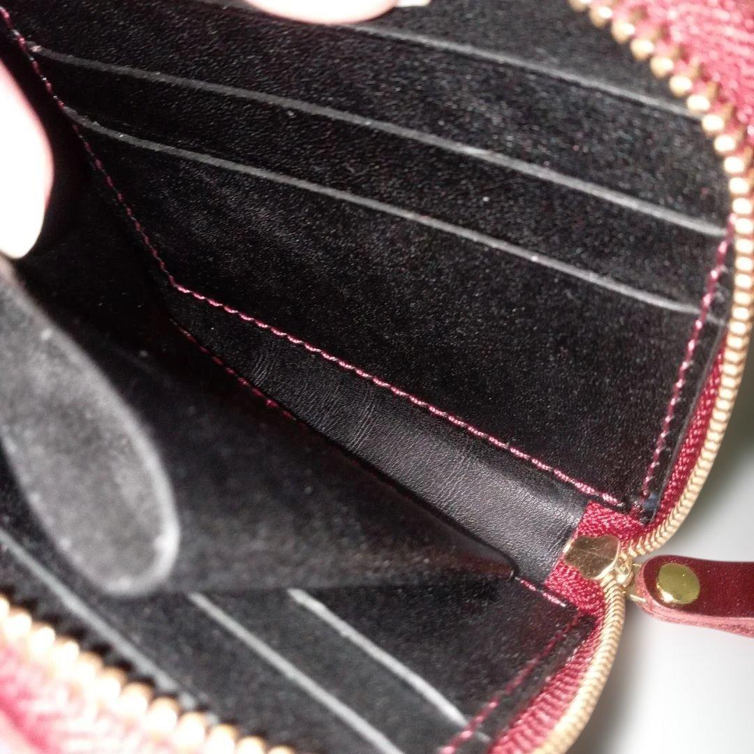 ルガトショルダー　ワイン　L字ファスナー　コンパクト財布　　栃木レザー　小銭入れ