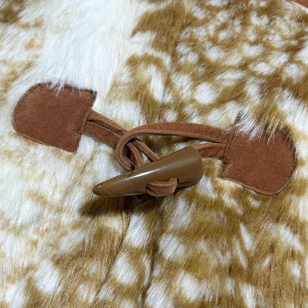 フェイクファーコート ファージャケット バンビ柄 ベージュ キャメル M