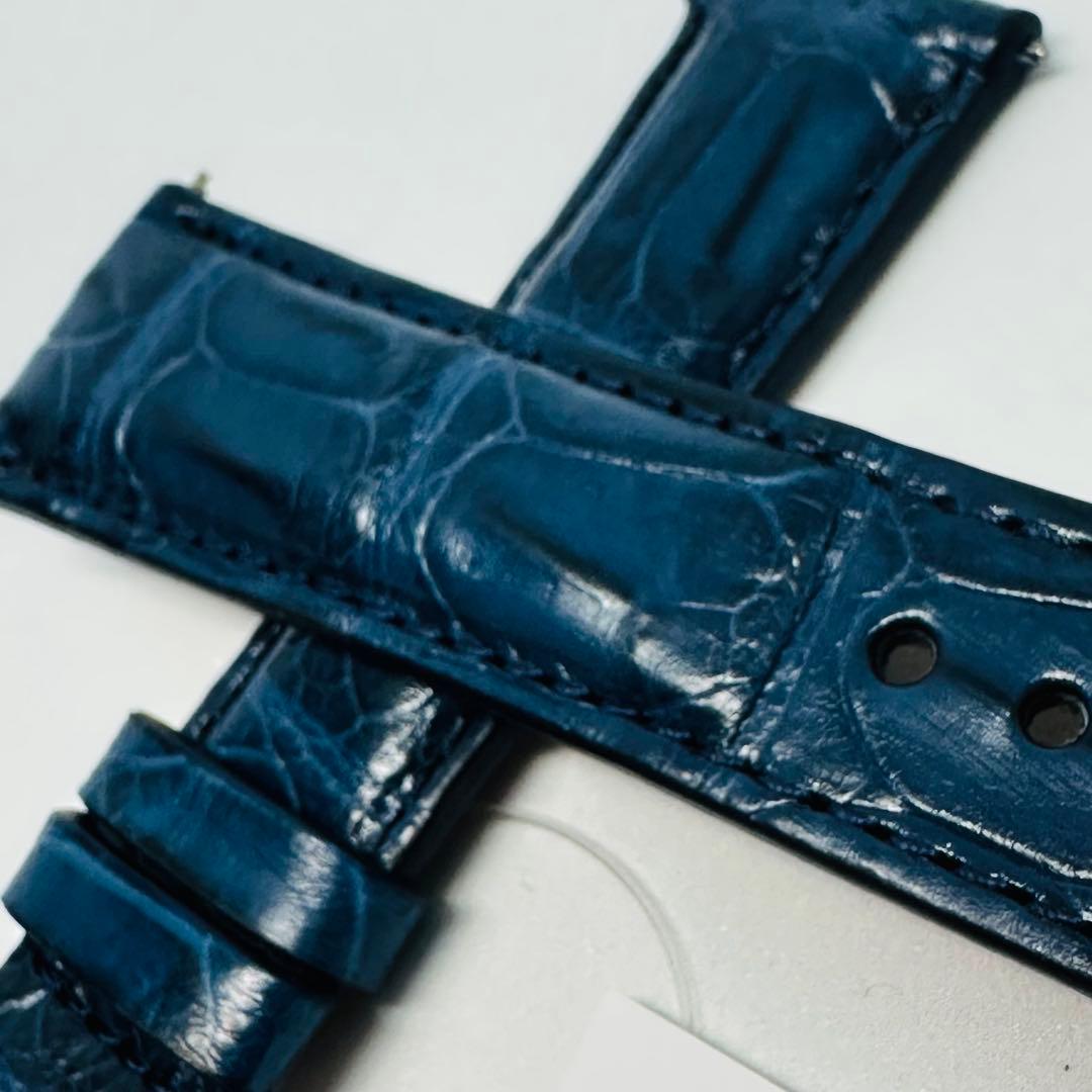 4213#22mm-18mmダークブルー★本物クロコダイルベルト★スイス製