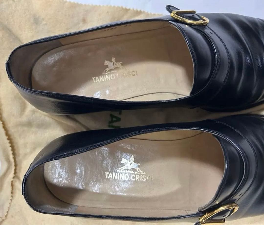 タニノクリスチー 黒カーフモンクストラップ紳士靴、サイズ６1/2