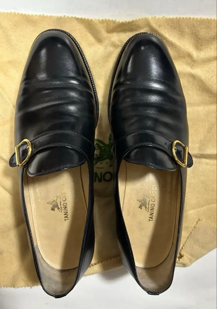 タニノクリスチー 黒カーフモンクストラップ紳士靴、サイズ６1/2