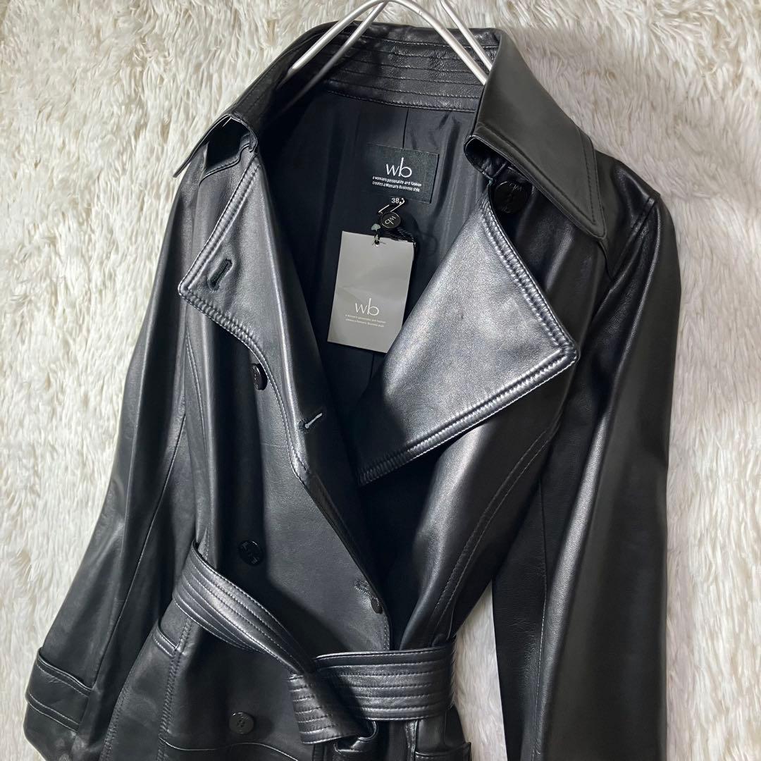 極美品 wb ビギ BIGI レザー トレンチコート 羊革 ベルト シルク M