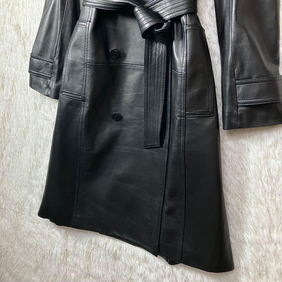 極美品 wb ビギ BIGI レザー トレンチコート 羊革 ベルト シルク M