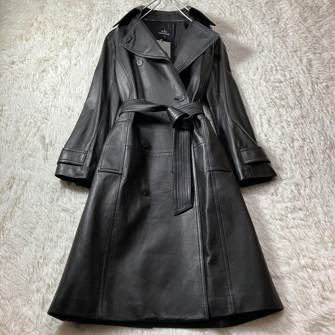 極美品 wb ビギ BIGI レザー トレンチコート 羊革 ベルト シルク M