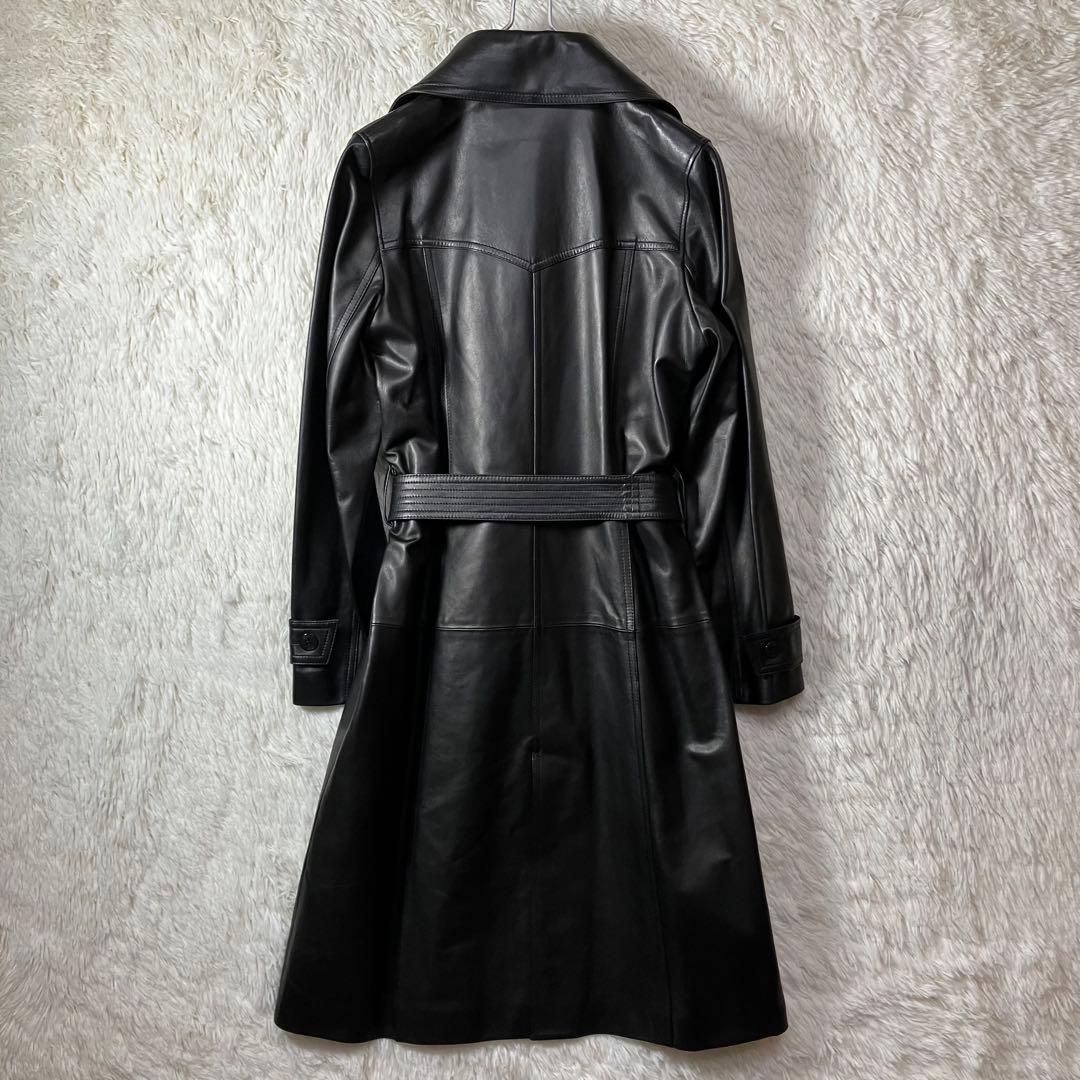 極美品 wb ビギ BIGI レザー トレンチコート 羊革 ベルト シルク M