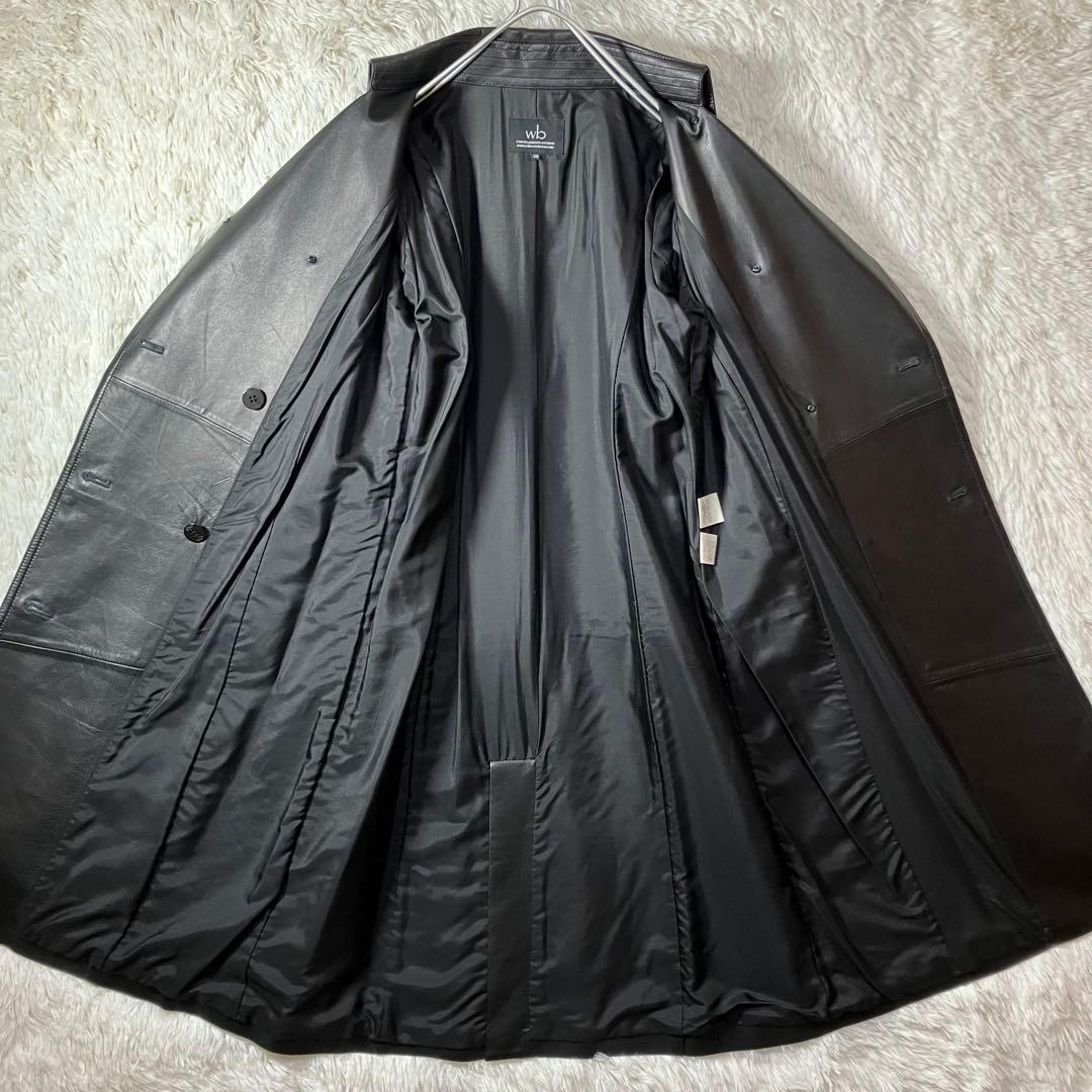 極美品 wb ビギ BIGI レザー トレンチコート 羊革 ベルト シルク M