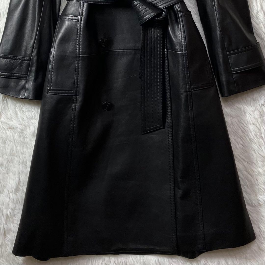 極美品 wb ビギ BIGI レザー トレンチコート 羊革 ベルト シルク M