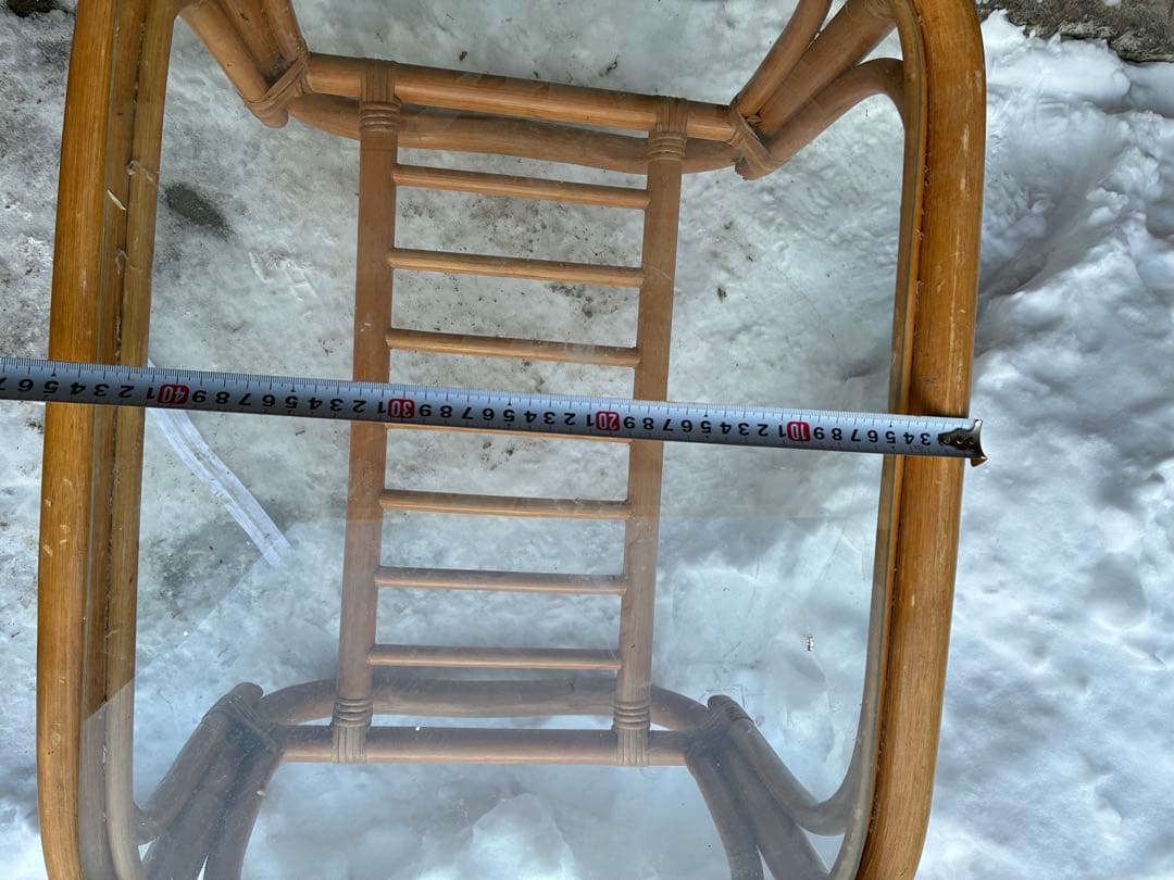 ビンテージ　古びた良き佇まいのラタン　小さなガラステーブル　藤家具　藤テーブル