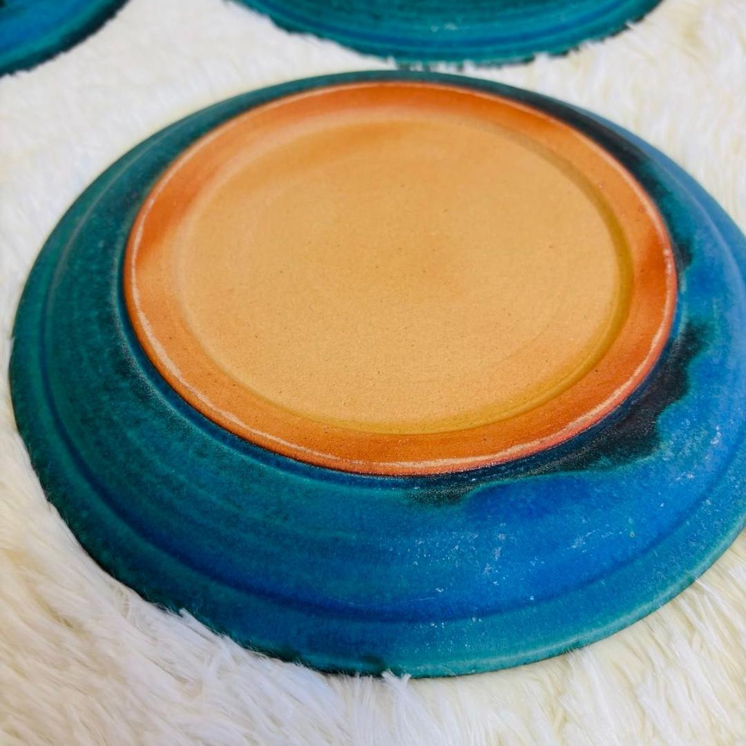 青い陶器プレート 4枚セット 未使用 食器 約23.8cm トルコブルー