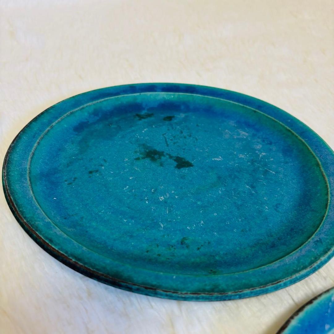 青い陶器プレート 4枚セット 未使用 食器 約23.8cm トルコブルー