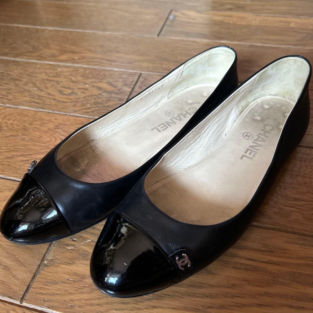 CHANEL シャネル　黒 フラットシューズ39