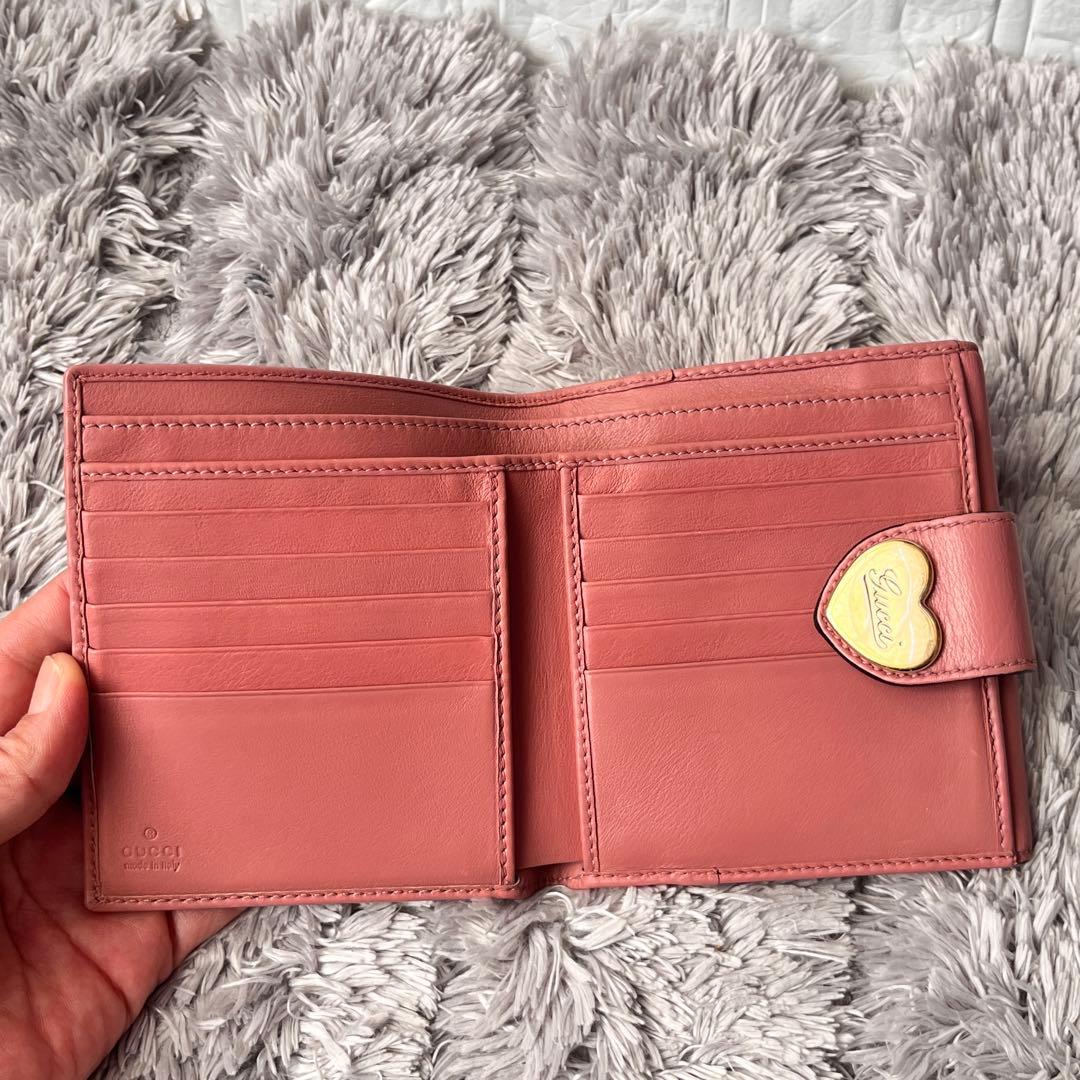 美品✨GUCCI 折り財布　GGキャンバス ラブリーハート　ピンクベージュ