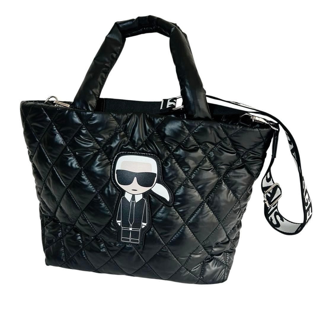 【希少】コラボ カールラガーフェルド 2WAYキルトトートバッグ 黒￼￼