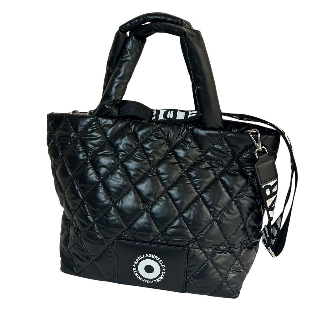 【希少】コラボ カールラガーフェルド 2WAYキルトトートバッグ 黒￼￼
