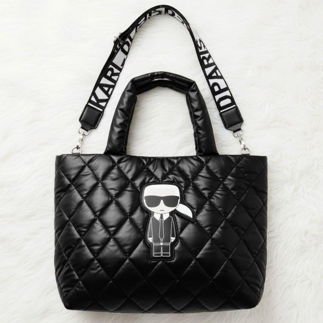 【希少】コラボ カールラガーフェルド 2WAYキルトトートバッグ 黒￼￼