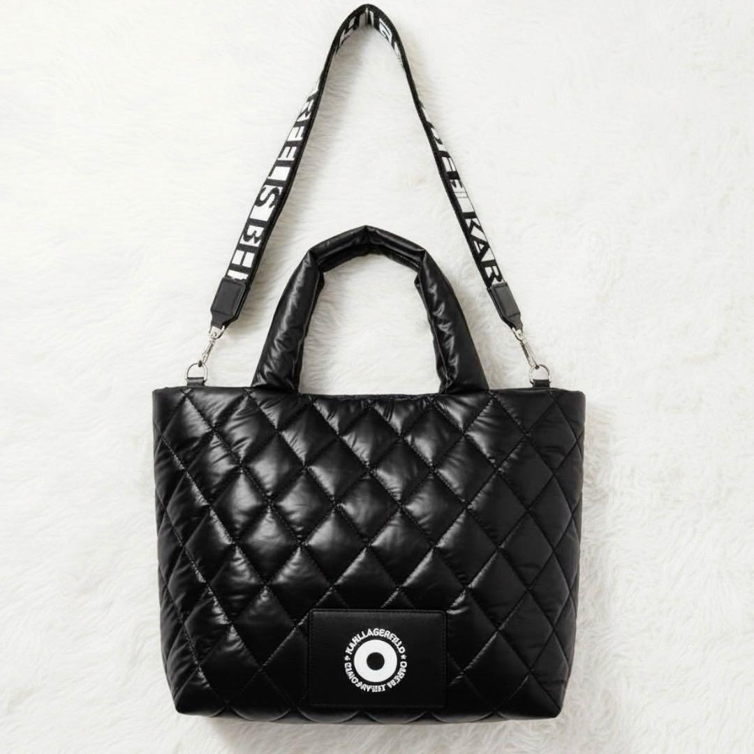 【希少】コラボ カールラガーフェルド 2WAYキルトトートバッグ 黒￼￼