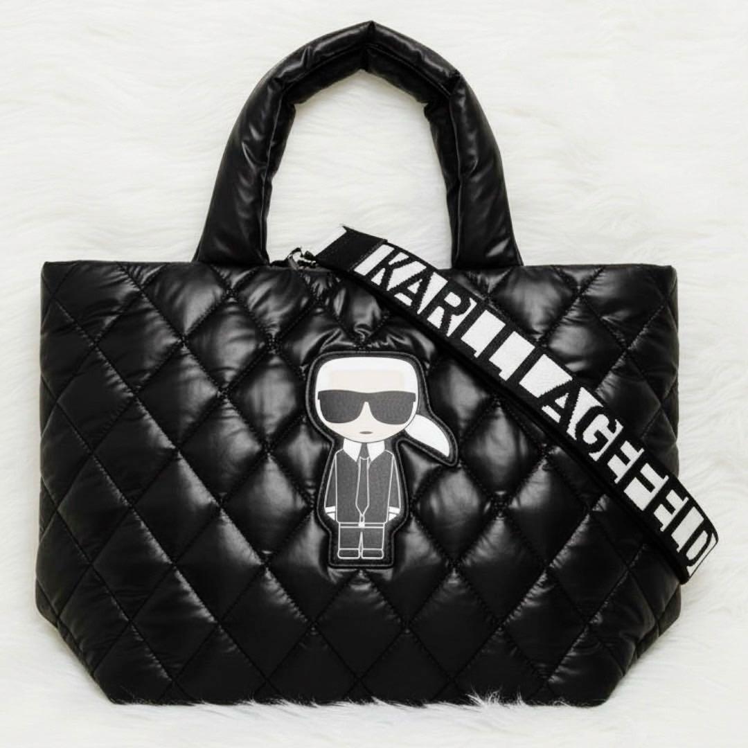 【希少】コラボ カールラガーフェルド 2WAYキルトトートバッグ 黒￼￼