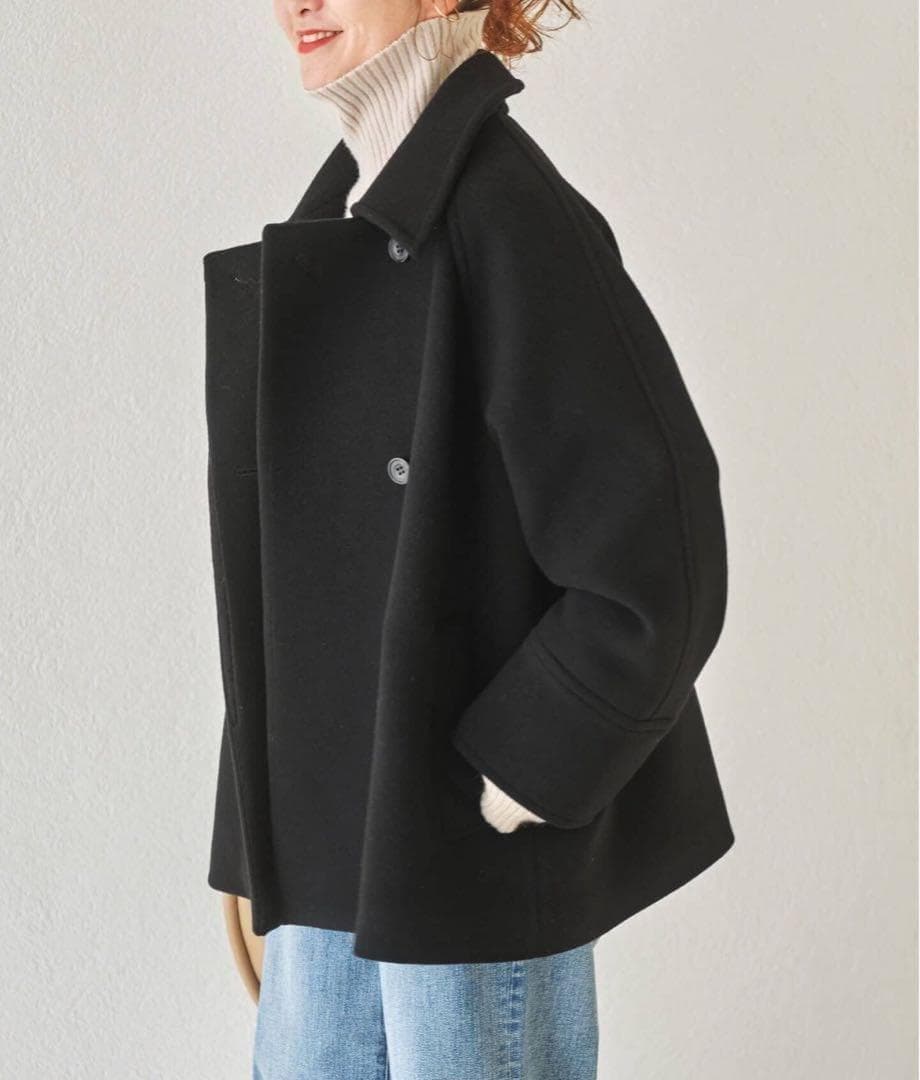 美品・完売品✨スピックアンドスパン　W/Nyモッサステンカラーショートコート