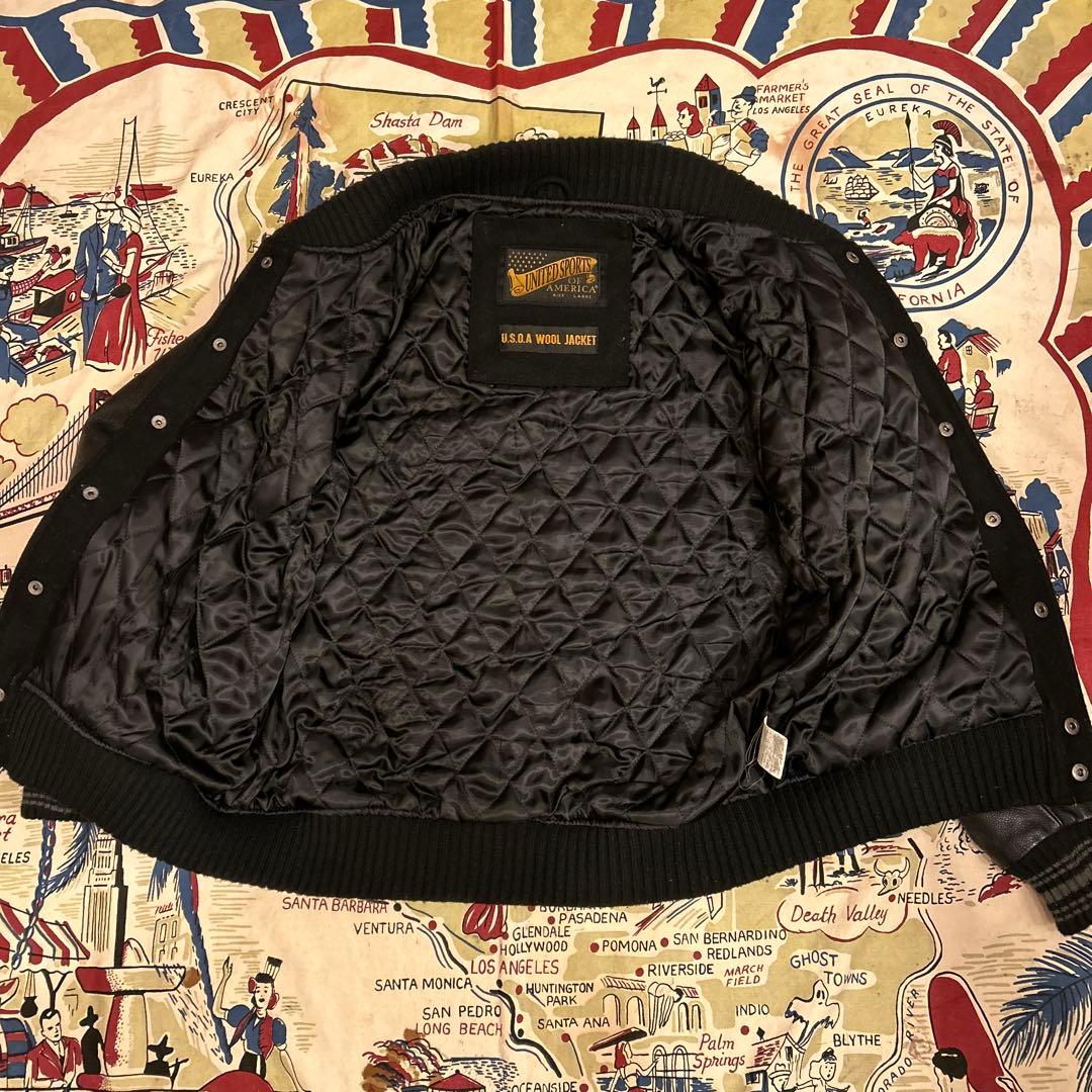 UNITED SPORTS OF AMERICA スタジャン ブラック　レザー