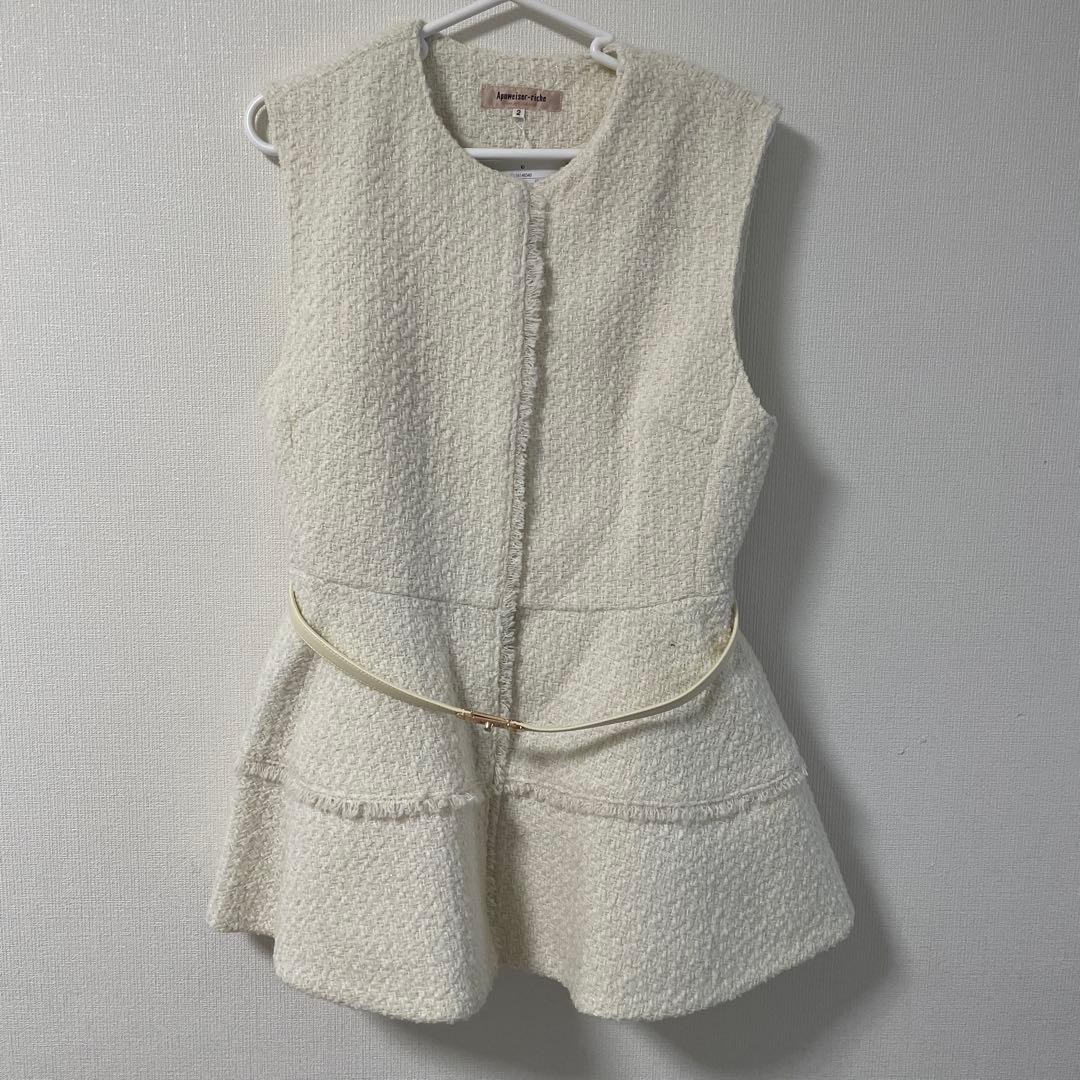 Apuweiser-riche ベルテッドツイードペプラムジレ Mベルト付