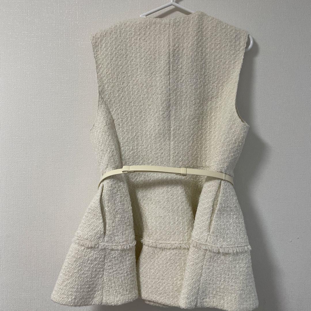 Apuweiser-riche ベルテッドツイードペプラムジレ Mベルト付