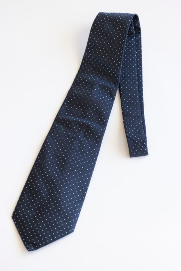 E. Marinella ネイビー ドット柄 セッテピエゲ　ネクタイ