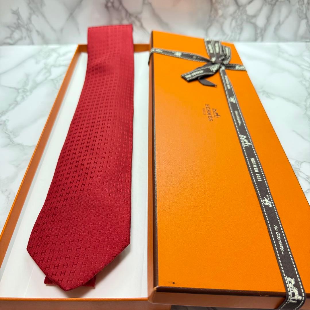 ✨極美品✨ 現行タグ HERMES ネクタイ シルク100% ファソネH H織り